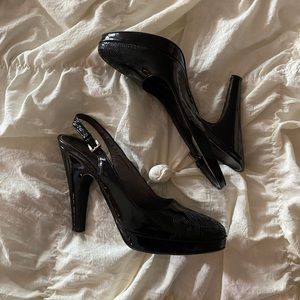 Vintage embroidered patent leather Prada heels